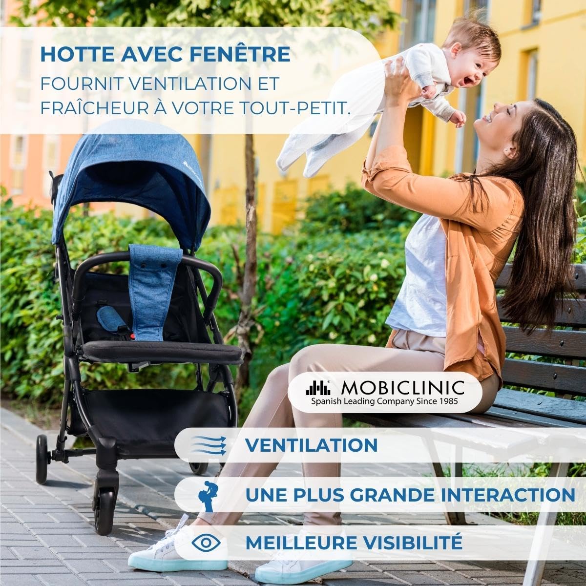 Mobiclinic® kids, Poussette, Ultra-compacte, Trip, Harnais 5 points, Barre de portage, Panier, 0-36 mois, Entièrement réglable, Poignée unique, Capot rabattable, Freins verrouillables