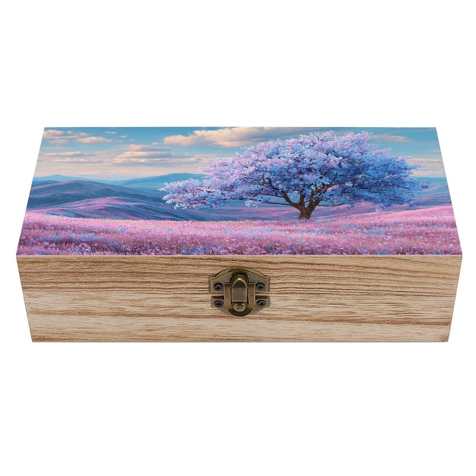 Ahdyr Beautiful Tree with Blue Leaves Wooden Storage Box with Hinged Lid And Front Clasp Large Keepsake Box