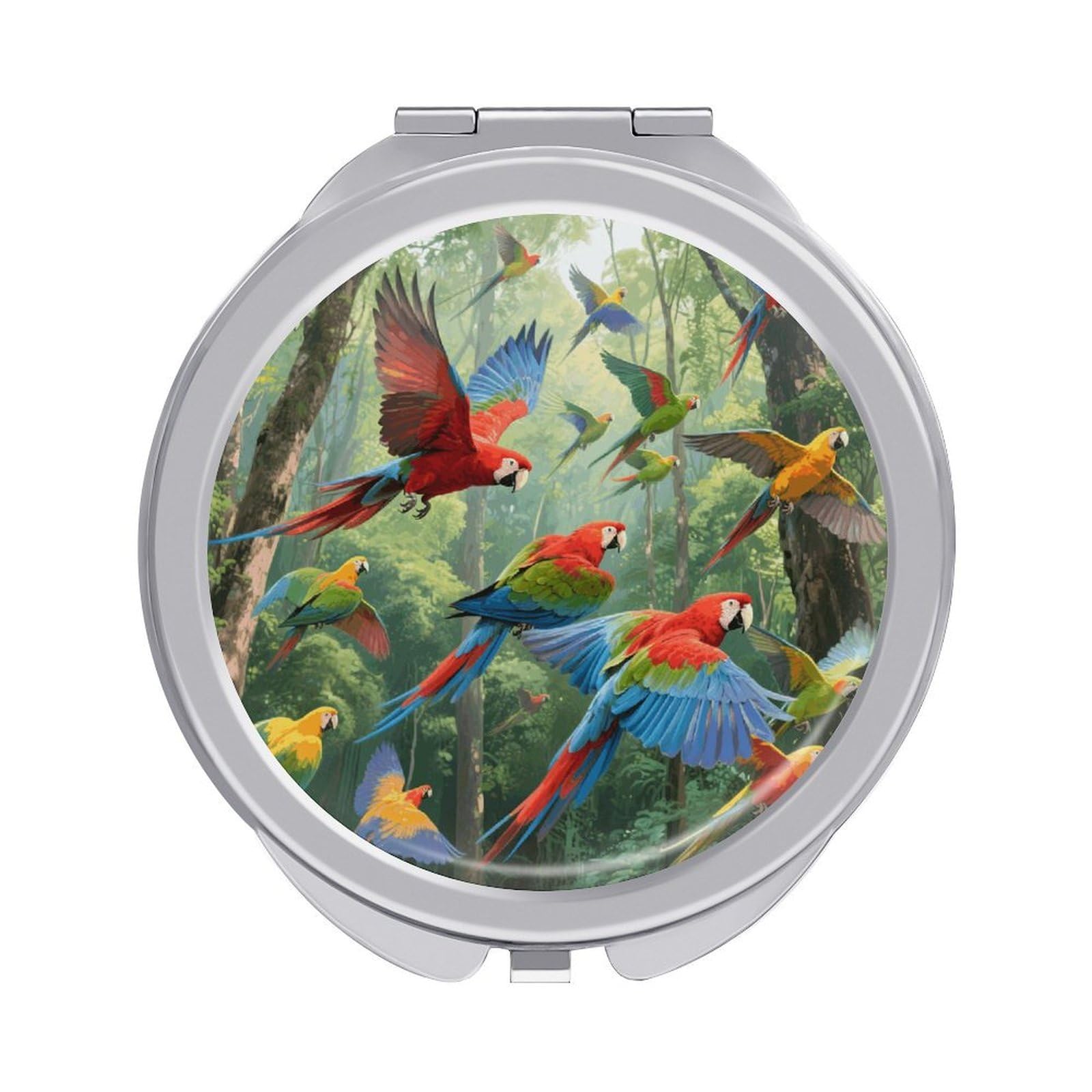 VstaDank Parrots Travel Makeup Mirror 2 X /1 X Magnifying Mini Vintage Pocket Mirror for Purse Small Portable Folding Small Round Mirrors Portable Vanity Mirrors for Women