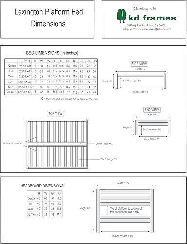 Miniatura 9 de KD Frames 6223-LX-T Lexington - Cama con plataforma, individual, sin terminar