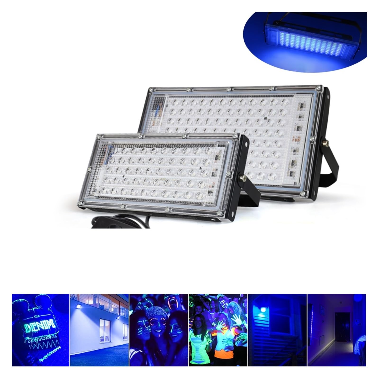 Luce LED UV, 50W 100W UV LED Luce di inondazione Indoor Outdoor LED Blacklight Proiettore 395nm 400nm Lampada da palco fluorescente ultravioletta Faretto for feste per unghie in gel UV e polimerizzazi