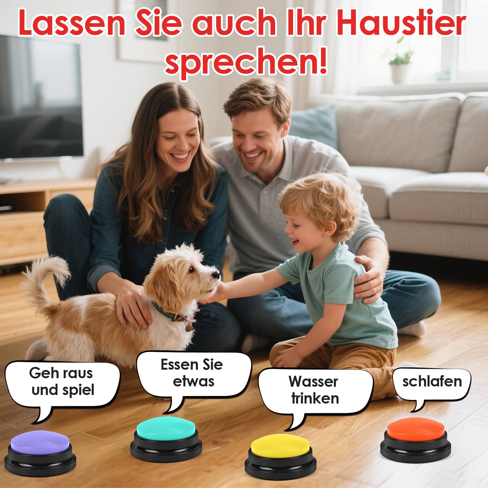 Lot de 6 buzzers avec fonction d'enregistrement, enregistrement et lecture de 30 secondes, entraînement du chien, buzzer avec son, jouet d'intelligence pour chien