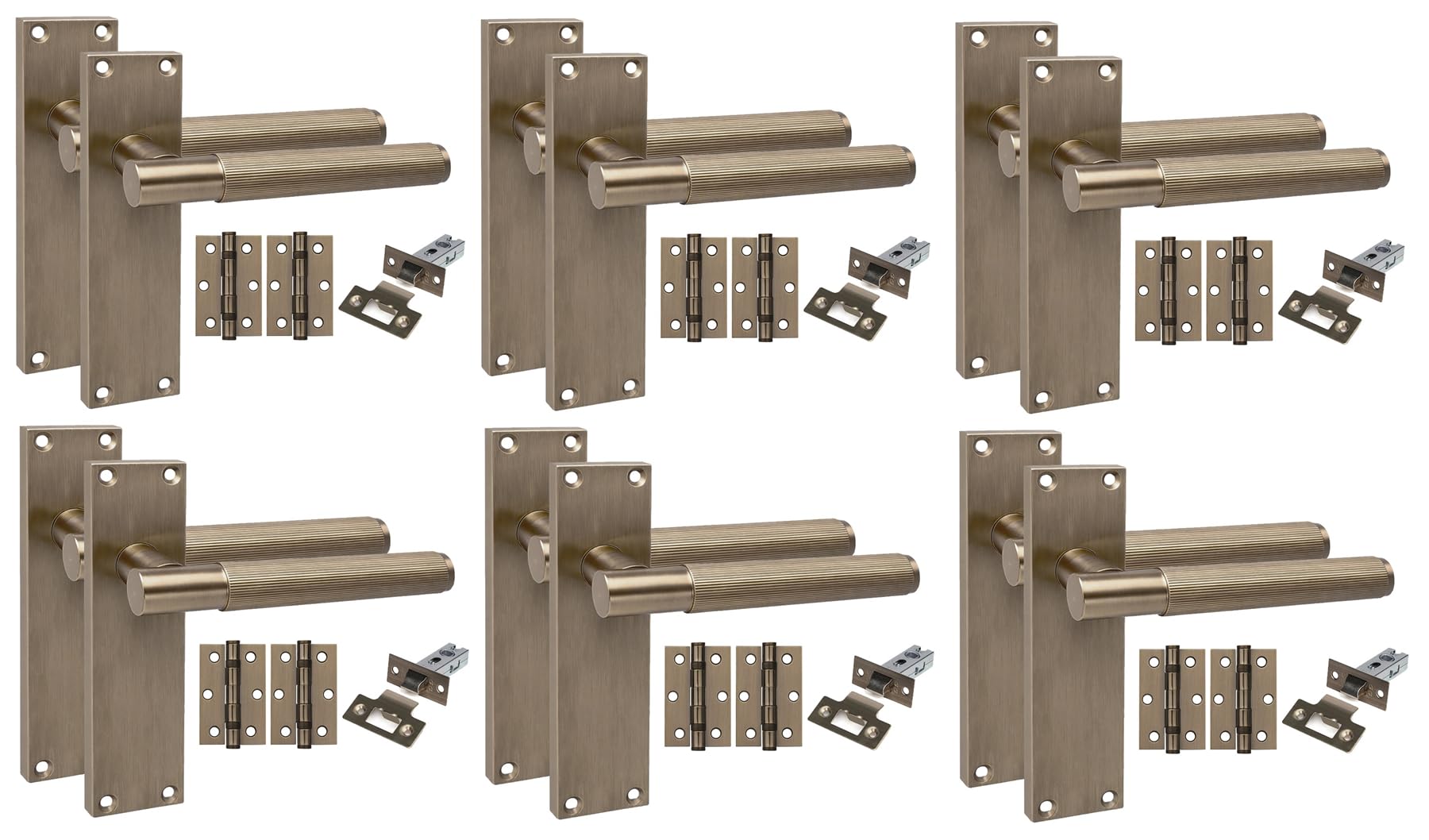 Golden Grace 6 Pair Victorian Linear Door Handles Antique Brass, 6 Set
