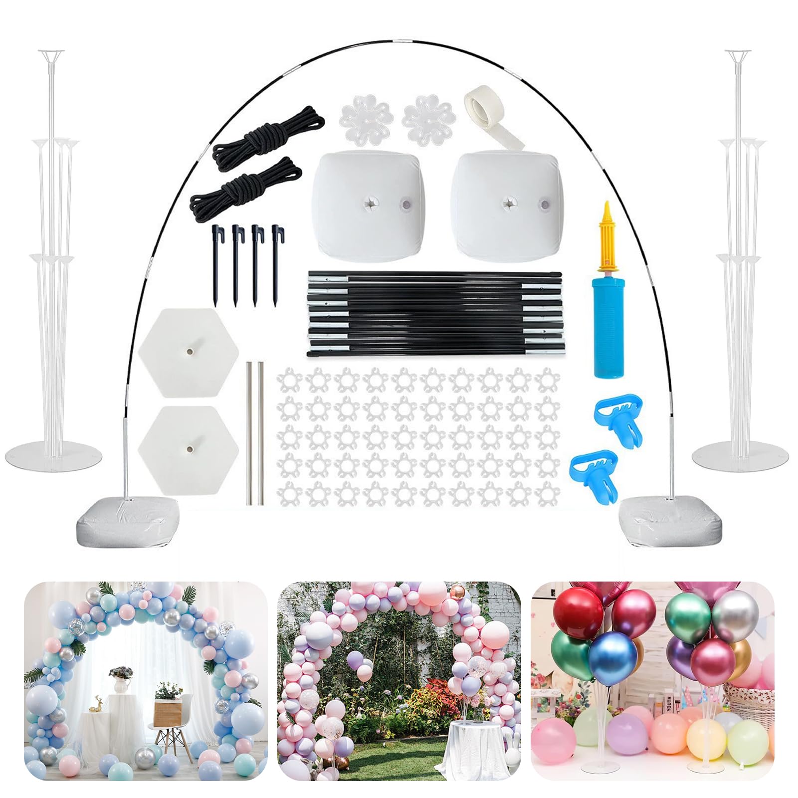 Ballonbogen-Set, 3 m, mit 2 Ballonstangenständern, mit Wasser befüllbarer Basis und Faserstangen für Hochzeit, Abschlussfeier, Geburtstag, DIY-Partyzubehör, Weihnachtsdekorationen