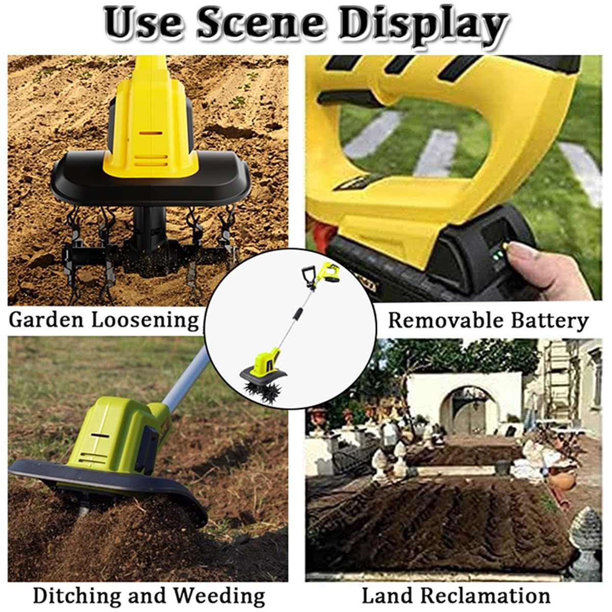 Motozappa elettrica Senza Fili, Motozappa da Giardino 20 V, Batteria 2×12 Ah, Motozappe per scavo, Rimozione Erbacce - Larghezza di Lavorazione 25 cm, profondità di Lavorazione 22 cm