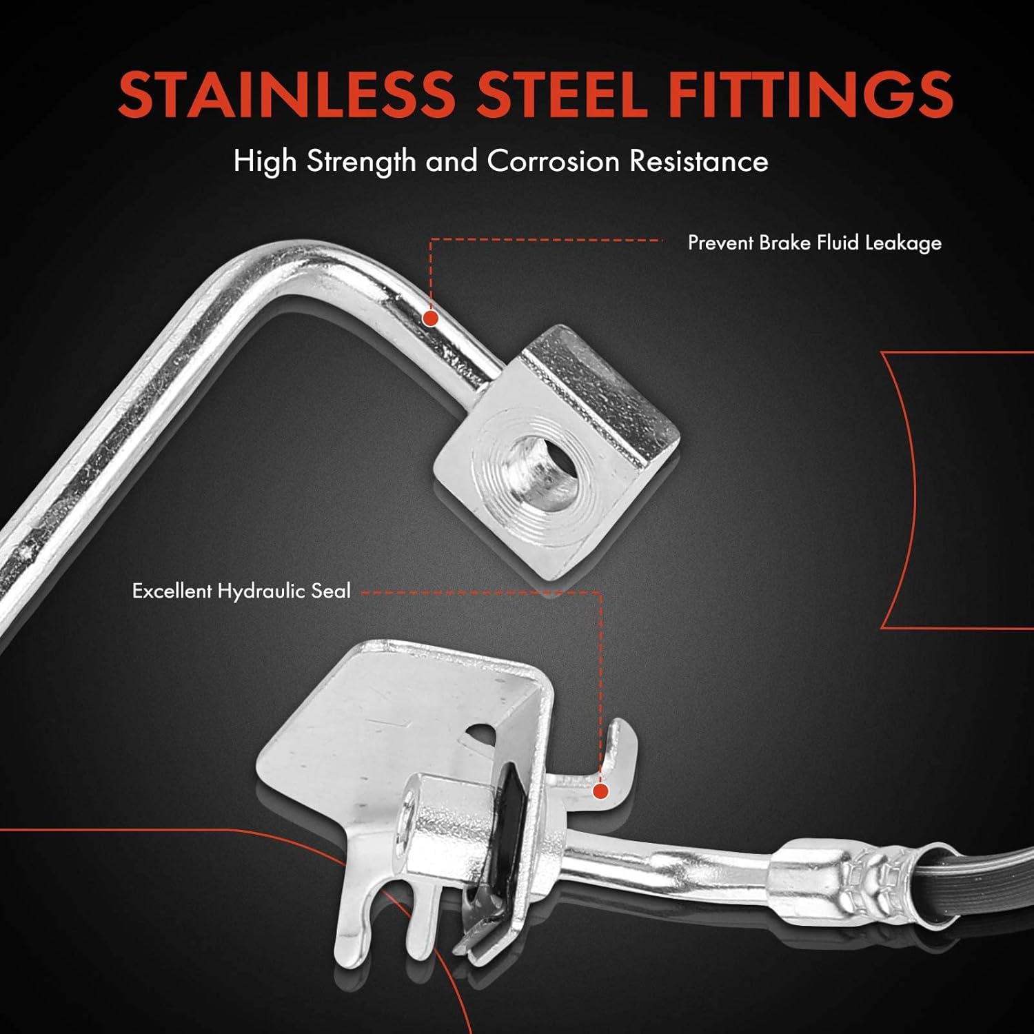 A-Premium Front Driver and Passenger Brake Hydraulic Hoses Compatible with Select Ford and Mercury Models - Five Hundred, Freestyle, Montego, 2005-2007, 3.0L - Replace# 6F9Z2078A, 6F9Z2078B(Pack of 2)