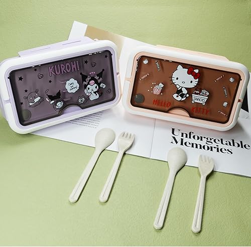 Miniatura 6 de Lonchera Kawaii Kitty, contenedor apilable todo en uno, contenedor de almuerzo Bento de 37.2 fl oz, gran capacidad para adultos, almuerzo de