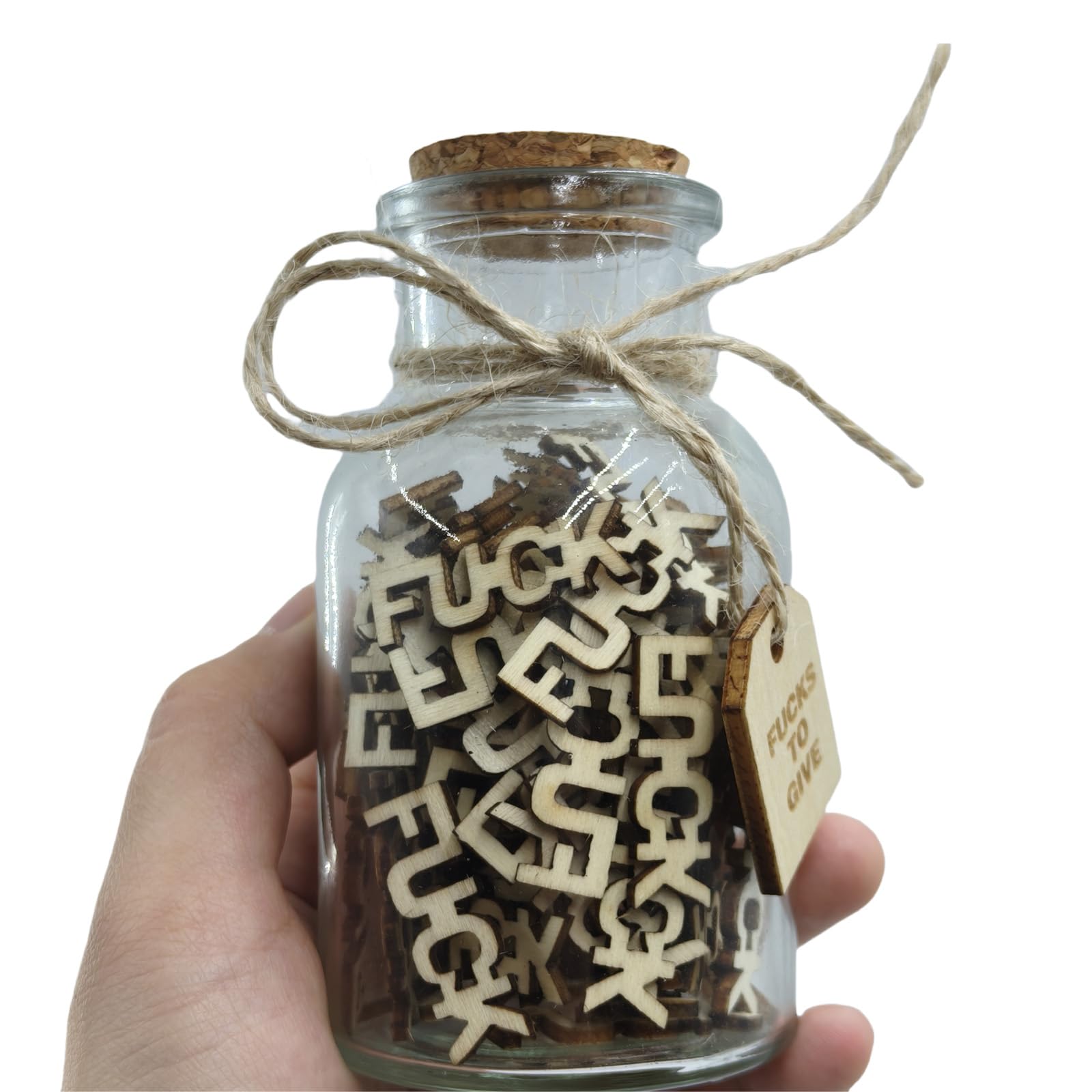 Funny Jar Gift 5oz Glass Bottle for Women, Birthday, to Friend, Valentines Day,Anniversaries Gift, Fuck Wooden Cutout Letter Piece Bad Mood Vent Spoof