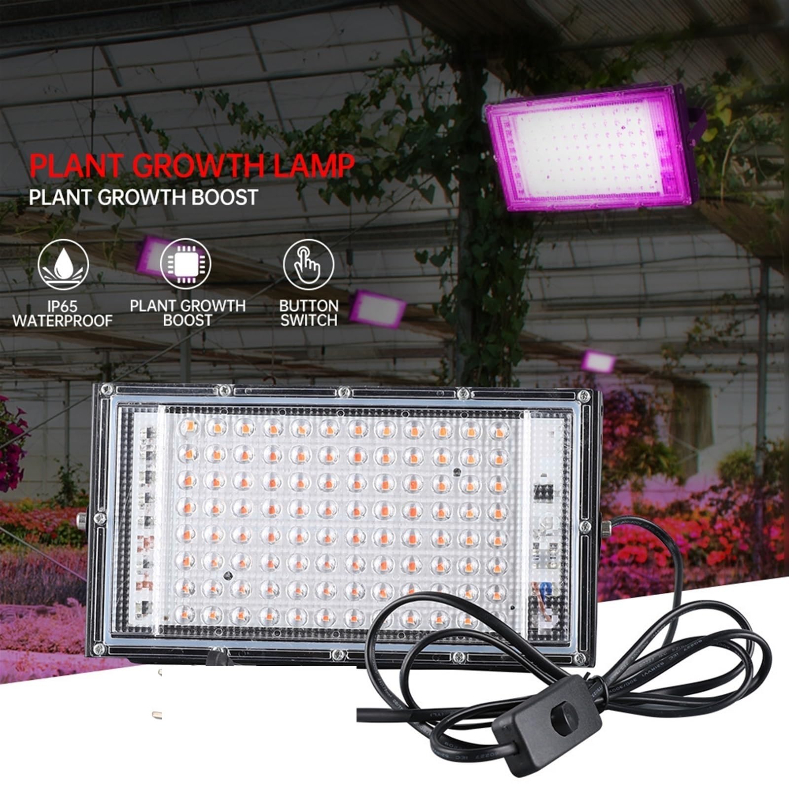 Lampe Horticole, Lampe de croissance à LED à spectre complet 50 W 100 W Projecteur avec LED for serre Lampe phyto for semis de fleurs hydroponiques, pour Plantes d'intérieur(100W)
