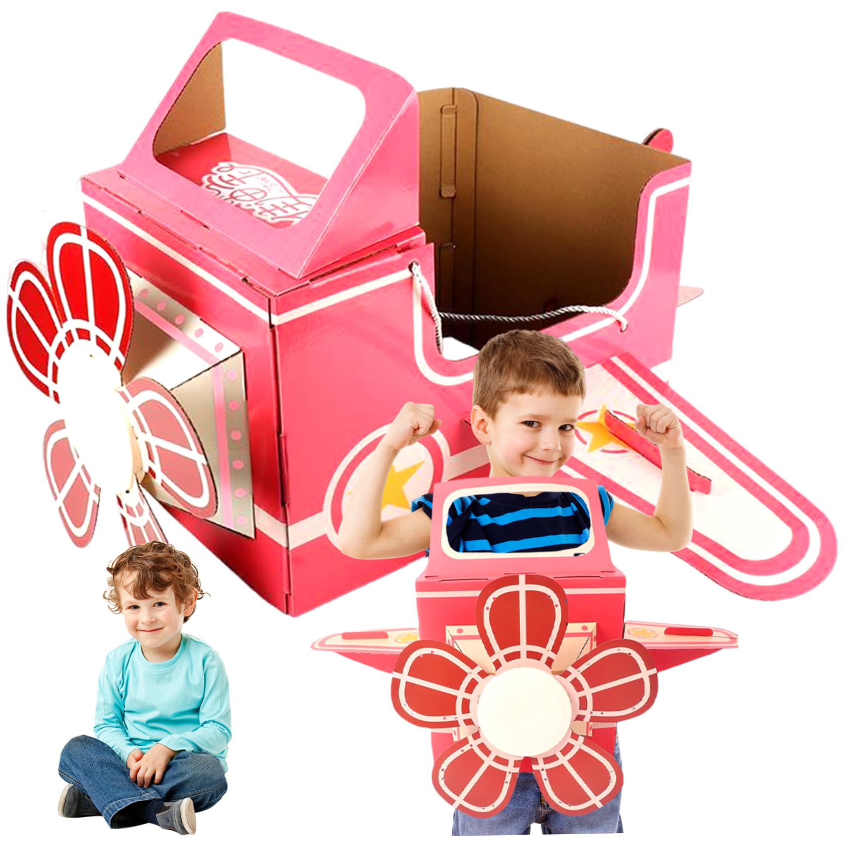 Casetta da Gioco in Cartone per Bambini, Costume da Aeroplano in Cartone indossabile Costume da Aeroplano per Bambini Asilo Fai da Te Fare Giocattoli Giocattoli creativi da Gioco all'aperto