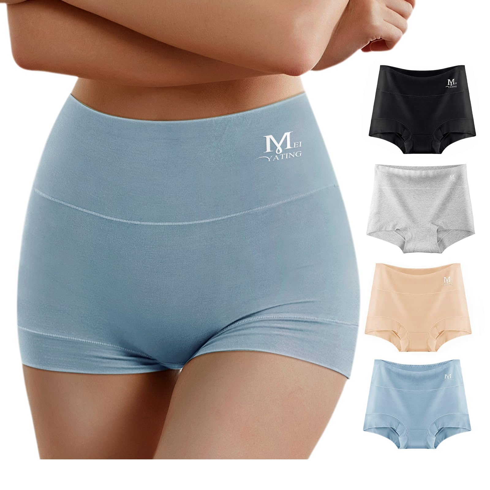Boy Shorts Underwear for Women High Waisted Cotton Panties Stretch Briefs 4 Pack Plus Size