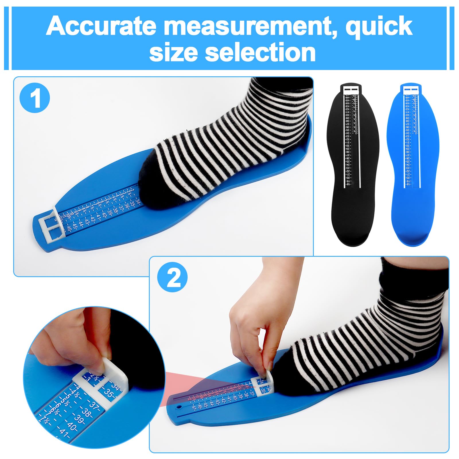 2pcs Pédimètre Adulte，Appareil de mesure des pieds，Pointure Chaussure Mesurer Pied Dispositif de Mesure，Règle de Mesure，pour Déterminer la Pointure 18 à 47 de la taille des chaussures