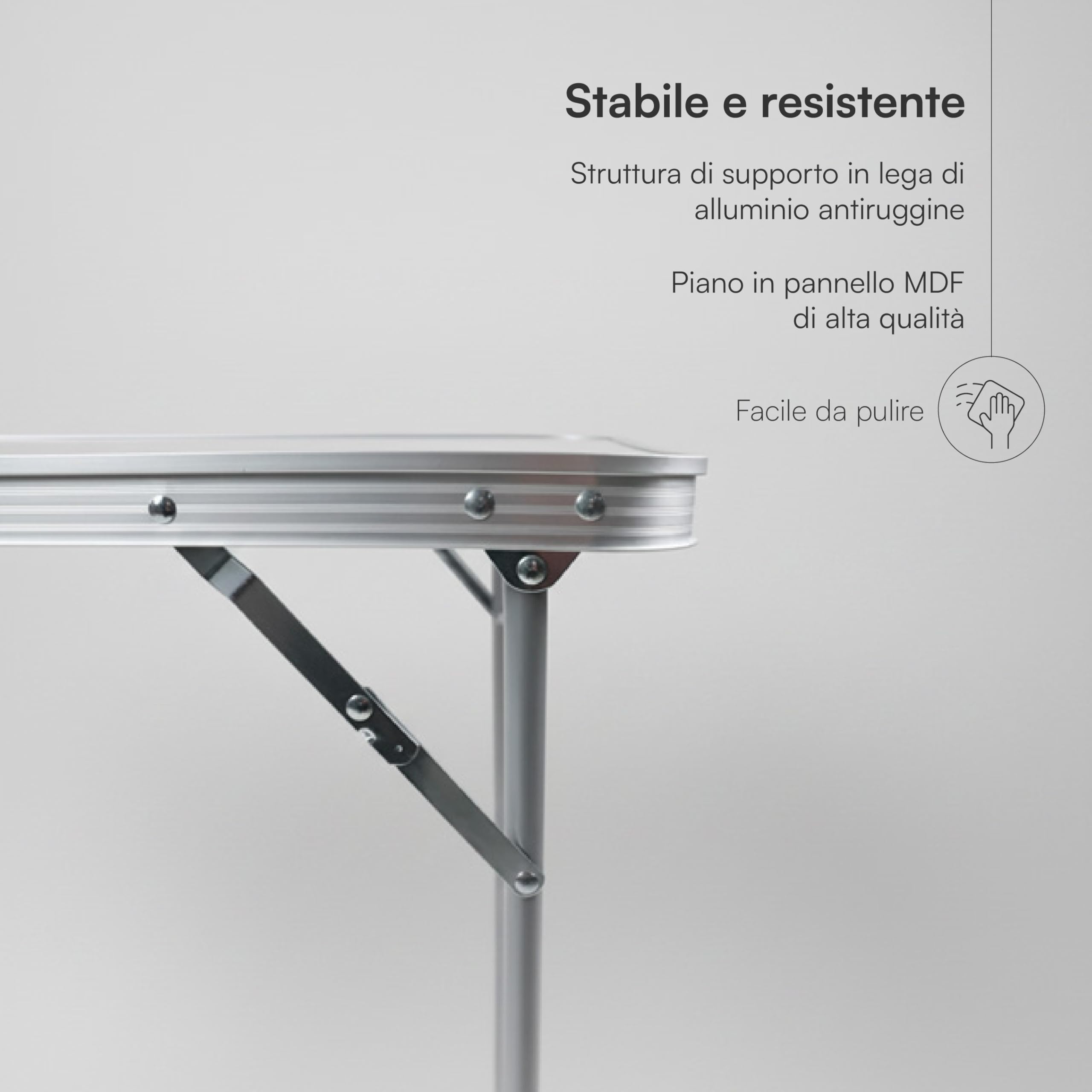 Baroni Home Tavolo Pieghevole da Campeggio con 4 Sedie Richiudibili, Tavolino Portatile in Alluminio con Piano in MDF, Leggero, Ideale per Campeggio, Spiaggia, Picnic e Outdoor, Tavolo Grigio 120 cm