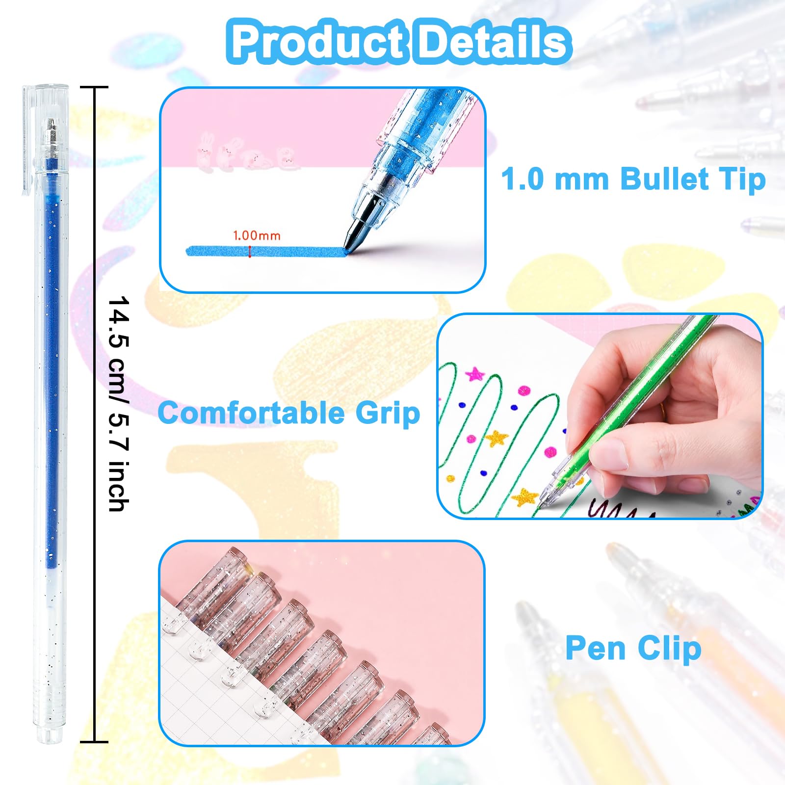 SAYEEC Glitter Gel Pens, 24 Colored Metallic Gel Pens Set, 1.0mm Super Sparkle Gel Ink Pens, Art Glitter Paint Markers for Adult Coloring Books Scrapbook Journaling Drawing Doodling Note Taking Crafts