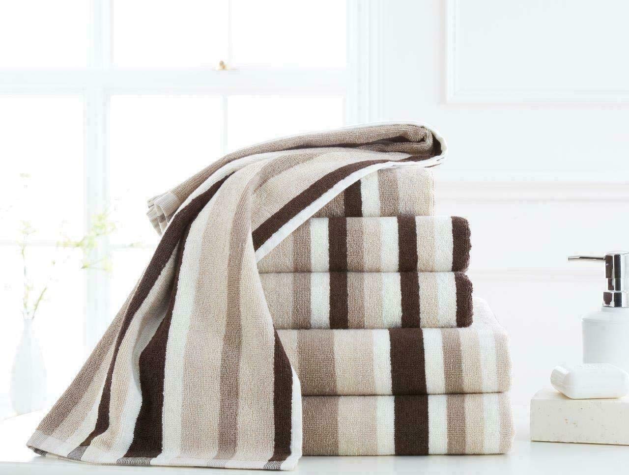 Victorian Royal Striped Cotton Towel Sets, Bath Towel, Hand Towel and Bath Sheet Sets, Bale Sets (Brown-Chocolate, Bale of 6)