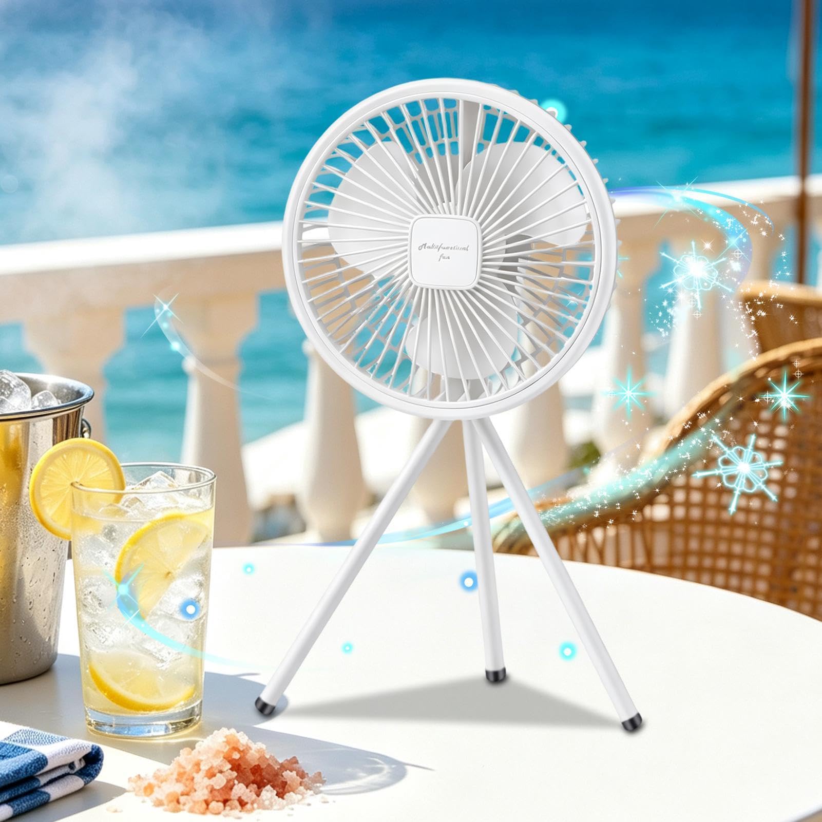 Ventilatore solare per pavimento e scrivania con supporto | Ventilatore con pannello solare e luce per tenda, giardino, spiaggia, campeggio, pesca, cortile, parco, picnic, viaggi