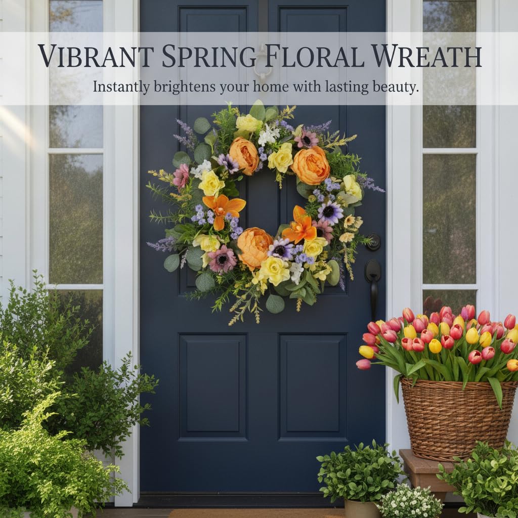 Ghirlanda Floreale Artificiale, Corona di peonie arancioni, 50-55