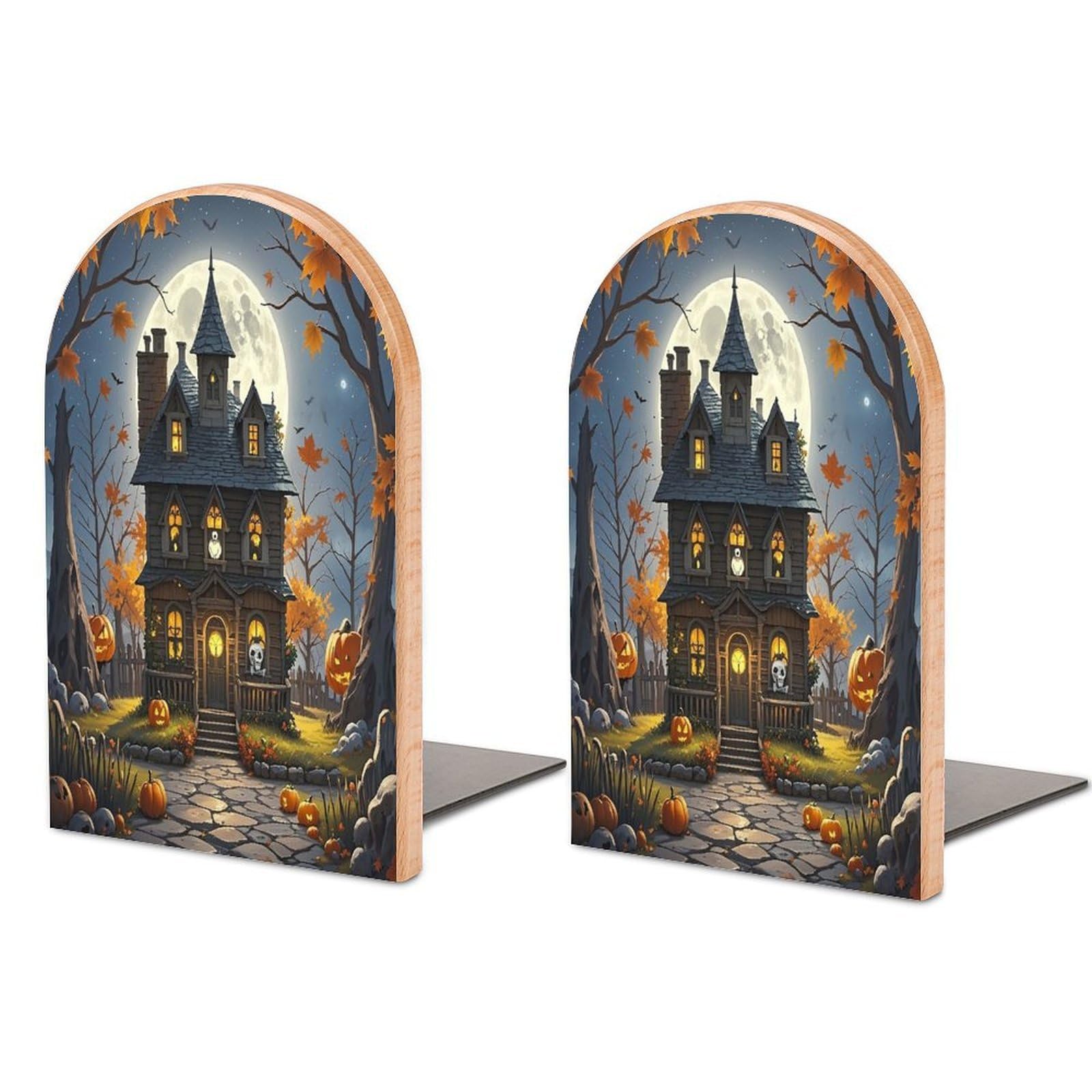 Moon Castle Bookend for Shelves Unique Book End Sturdy Books Holder Heavy Duty Wooden Bookends Support Non-Slip Book Organizers Decorative Modern Bookend Holder for Home