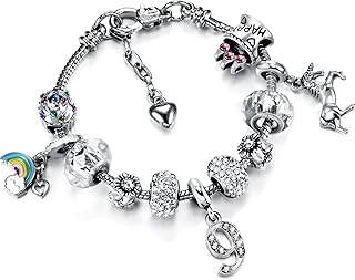 Birthday Gift for Girls Women Unicorn Charm Bracelet with Card Box 1st 2nd 3rd 4th 5th 6th 7th 8th 9th 10th 11th 12th 13th 14th 15th 16th 17th 18th 19th 20th 21st 30th 40th 50th 60th 70th 80th