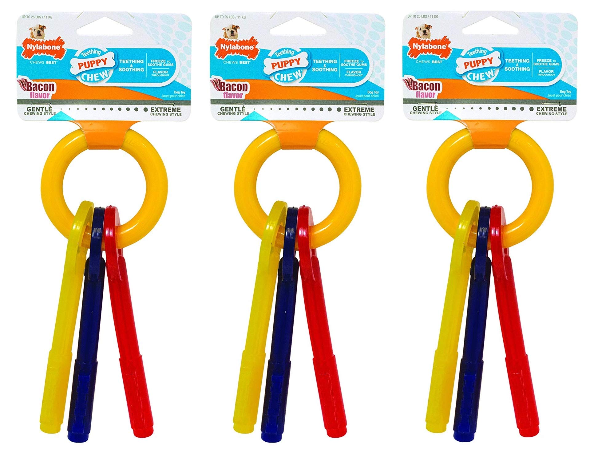 Nylabone (3 Pack) Puppy Teething Keys Small Bacon Chew Toy for Dogs