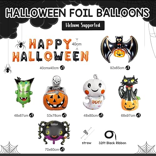 Miniatura 30 de Globos de aluminio de Halloween, juego de pancartas de globo negro para fiesta, kit de banderines de letras de Mylar de 16 pulgadas para decoración