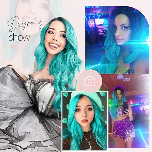 Miniatura 5 de Quantum Love  Peluca de color degradado negro a marrón claro, ondulada, larga, resistente al calor, sintética, para mujeres, de uso diario, fiestas