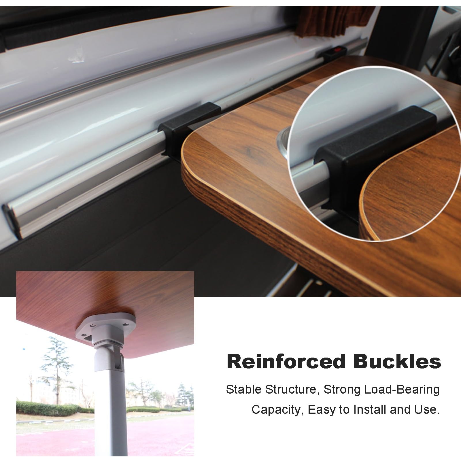 Wohnmobiltische, Wandmontierter Klapptisch mit Teleskopbeinen und Getränkehalter für Camper, Wohnmobile, Wohnwagen und Yachten(Brown)