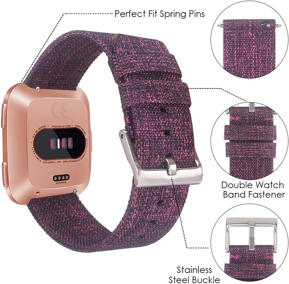 EZCO Bands Compatible with Fitbit Versa / Versa 2 / Versa Lite, Woven Fabric Breathable Watch Strap Quick Release Replacement Wristband Accessories Compatible Versa Smart Watch Women Man