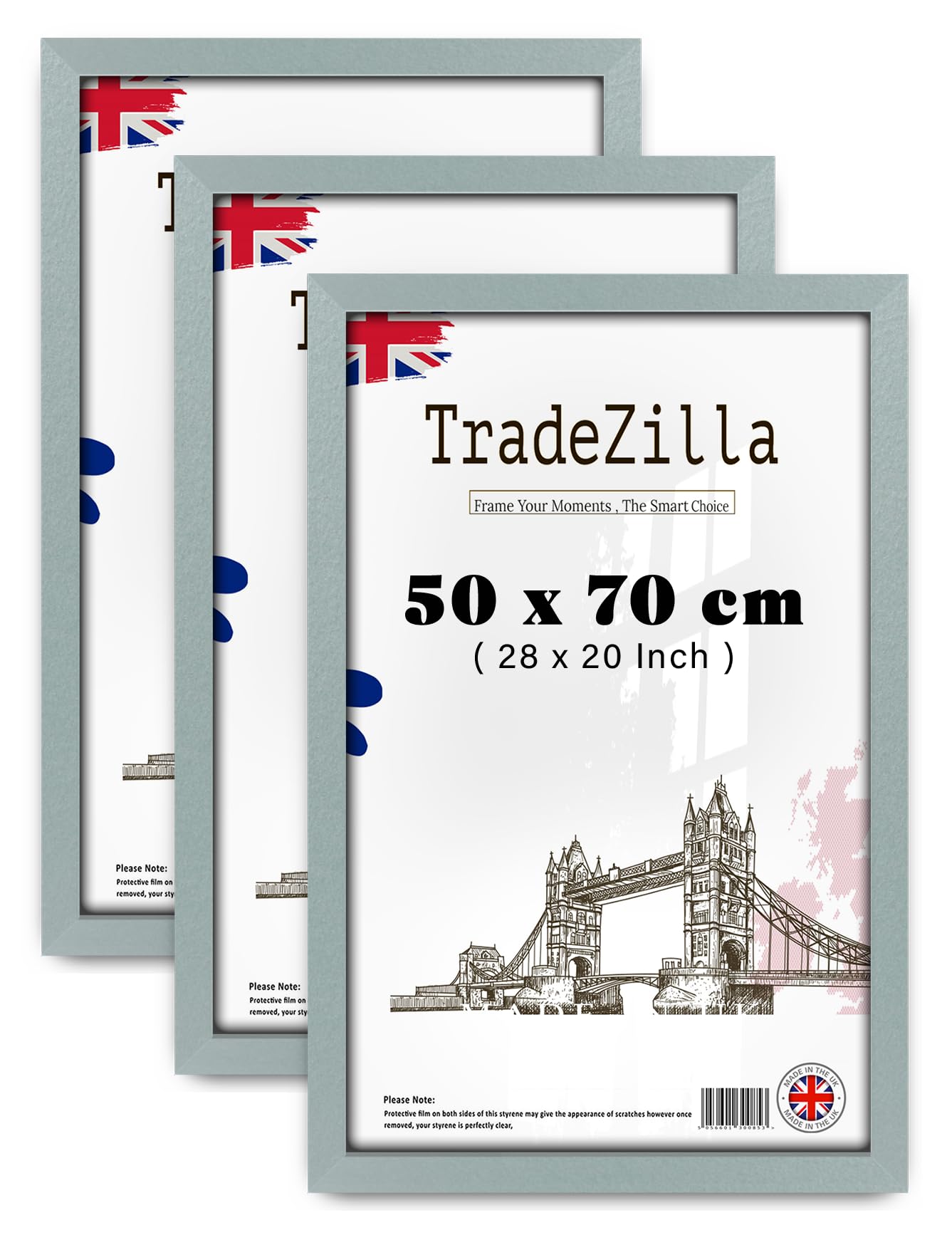 TradeZilla pack of 3 Classic Rectangle (50 x 70 CM) Silver Frame– Wood Finish - 28x20 Inch Poster/Photo/Picture Frame – 50 cm x 70 cm [ Silver ]