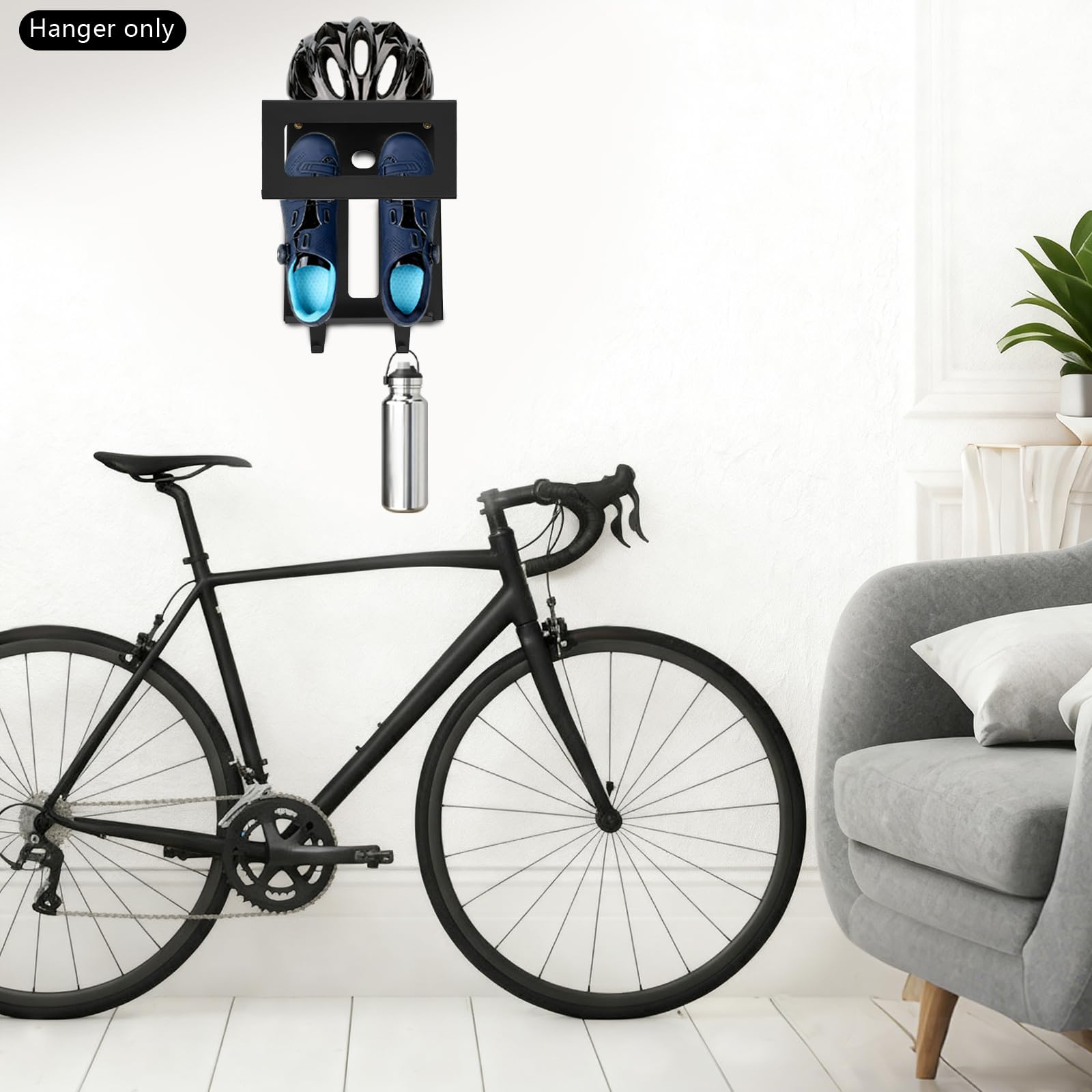 Soporte de pared para bicicleta de 25 kg, soporte de pared para garaje con almohadilla protectora, soporte de pared para bicicleta de carretera, también para cartuchos de casco y zapatos