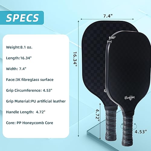 Miniatura 3 de Juego de 4 palas de pickleball de fibra de vidrio con 4 bolas de pickleball, 4 raquetas y bolsa, cumple con los estándares USAPA, raquetas de