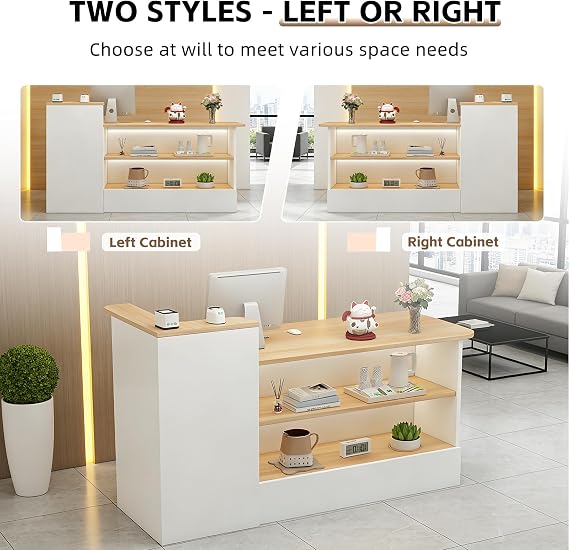 Modern Reception Desk with Display Shelves,Front Counter Table with Storage,Front Desk for Salons,Offices,Lobbies,Retail Stores and Cafes,Multiple Sizes & Colors
