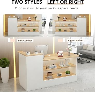 Modern Reception Desk with Display Shelves,Front Counter Table with Storage,Front Desk for Salons,Offices,Lobbies,Retail Stores and Cafes,Multiple Sizes & Colors