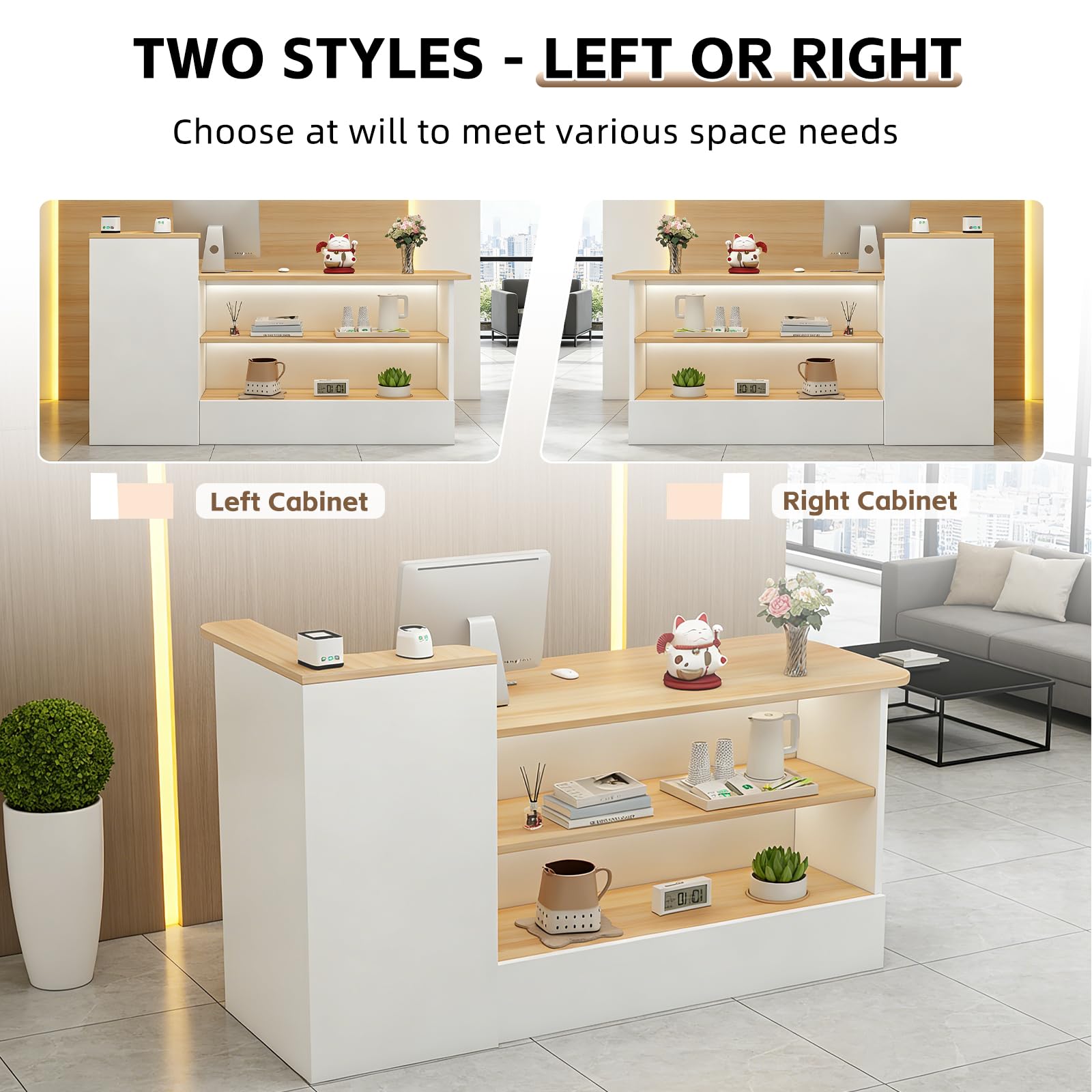 Empfangstheke Modern Kassentheke Rezeptionstheke mit Ablagefächern Holz Verkaufstheke Empfangstresen für Büro Salon Geschäft Empfangsbereich
