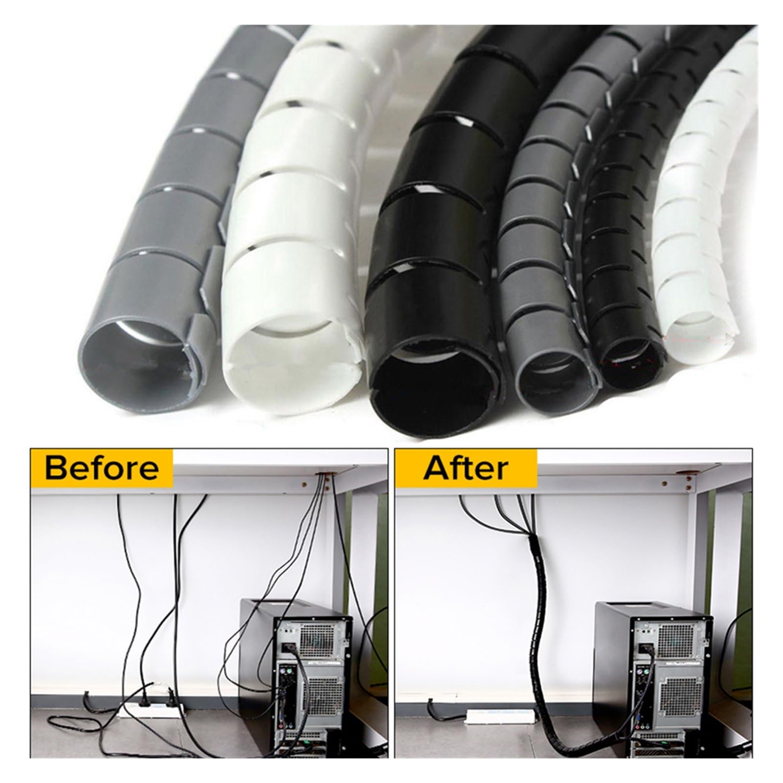 Spiralna osłona na kable. Spiral Cable Protector And Organizer Tube, White And Black, Multiple Sizes(Wit,40 MM 10 METERS)