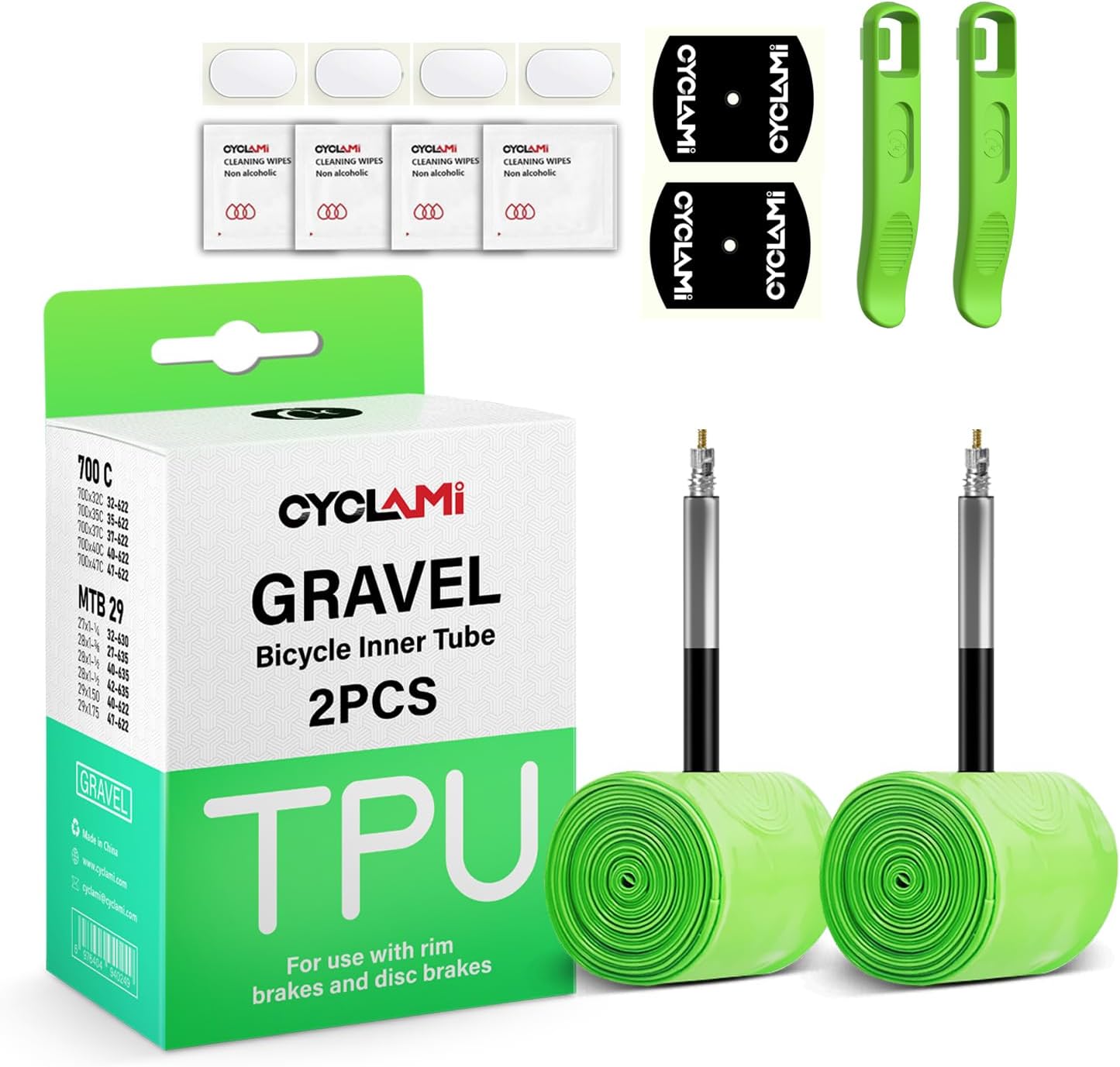2PCS TPU Gravel Inner Tube 700C x 32"-47" Gravel & 29" MTB Bike Compatible with 700 x 32C-47C Road Bike 29'' Mountain Bike,FV 45mm/65mm(Include 2 Tyre levers)