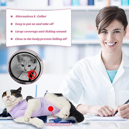 Miniatura 2 de Traje de recuperación para gatos para heridas abdominales o enfermedades de la piel, mameluco de gato para gatos después de la cirugía, traje de