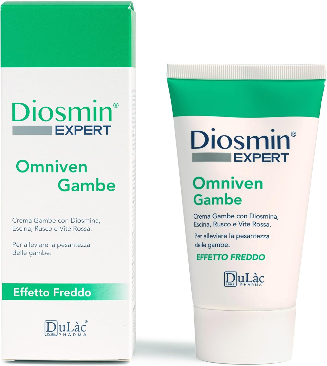 DuLàc, Diosmin Expert Omniven Legs Cold Effect, Leg Cream with Diosmin, Escin, Butcher's Broom, Red Vine, Useful for Relieving Heavy Legs, Made in Italy, 150 ml