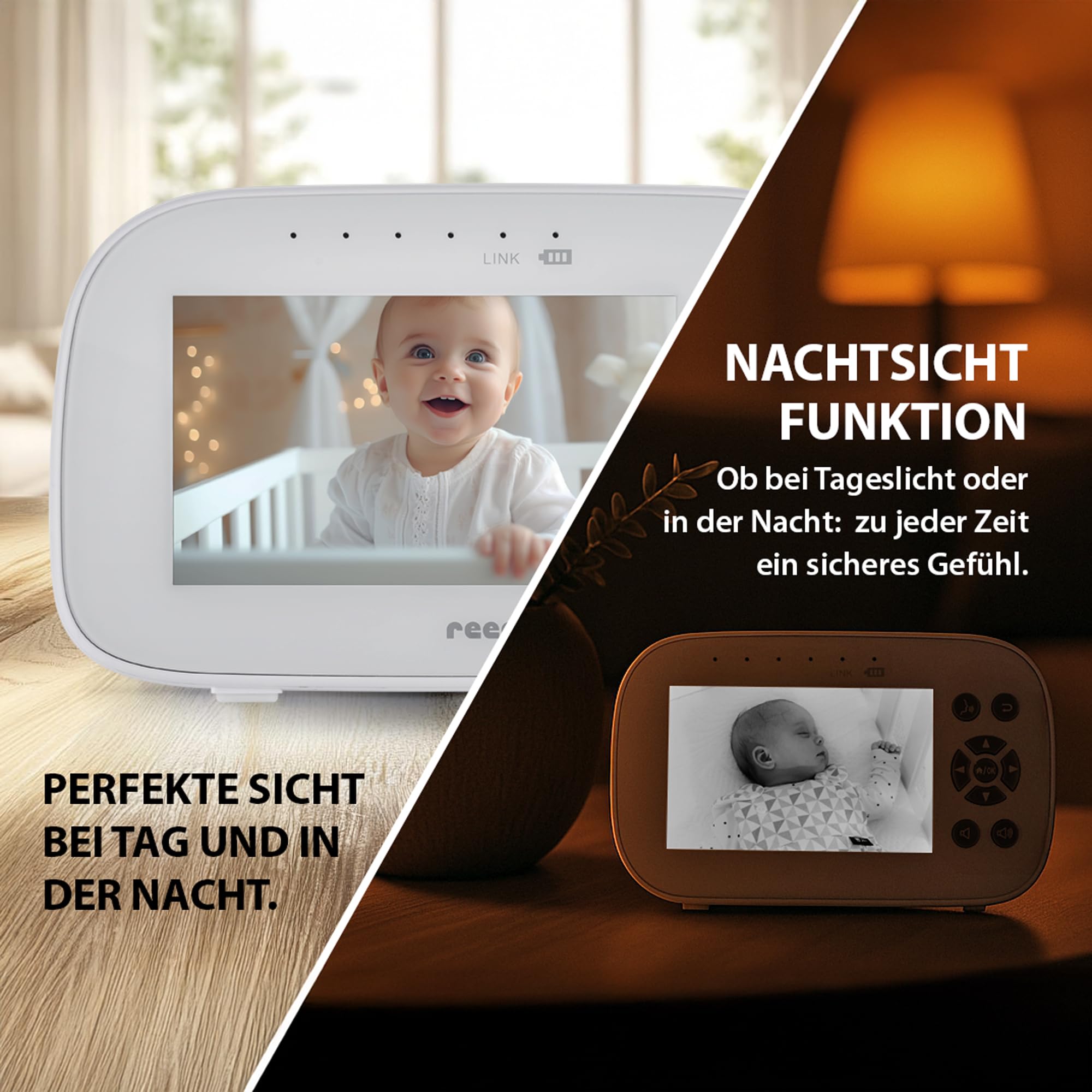 reer BabyCam XL Move | Digitales Video-Babyphone | abhörsichere FHSS-Technologie | 4,3" TFT-Bildschirm | 300m Reichweite | schwenk- & neigbare Kamera | Nachtsicht |Gegensprechfunktion | weiß