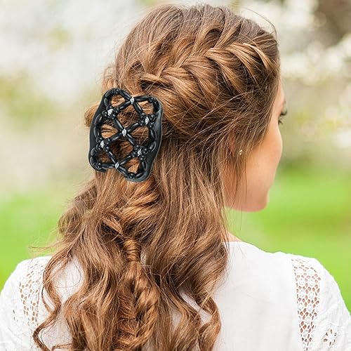 Miniatura 4 de 3 piezas elásticas de doble peine para el cabello, peines laterales mágicos para mujer, horquillas elásticas ajustables para el cabello con cuentas