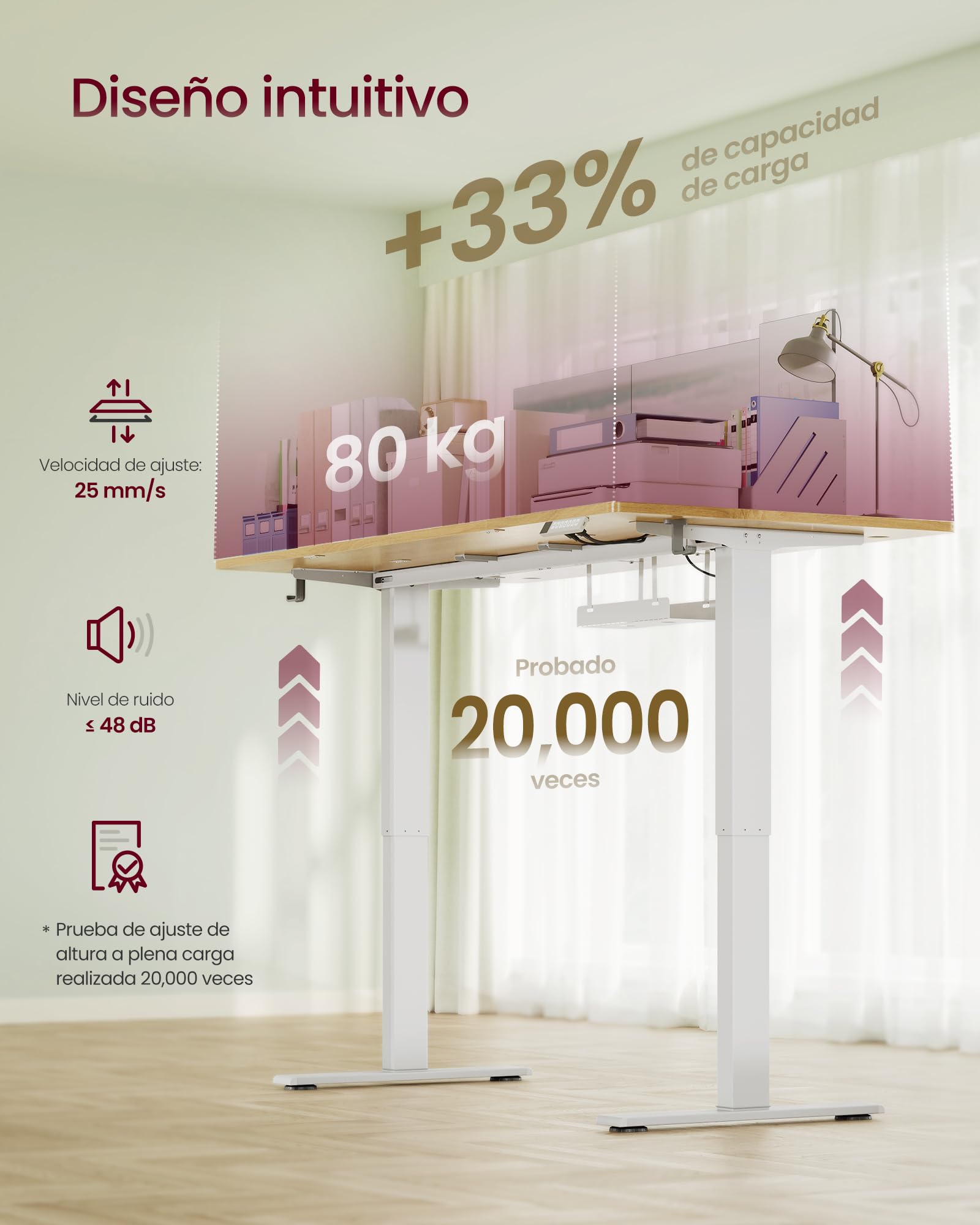 VASAGLE Scrivania Regolabile in Altezza, 140 x 80 cm, Porta USB-C, Mensola per Ciabatta Elettrica, Promemoria per Sedentarietà, 3 Tasti di Memoria, per Ufficio, Rovere Dorato LSD144YA02