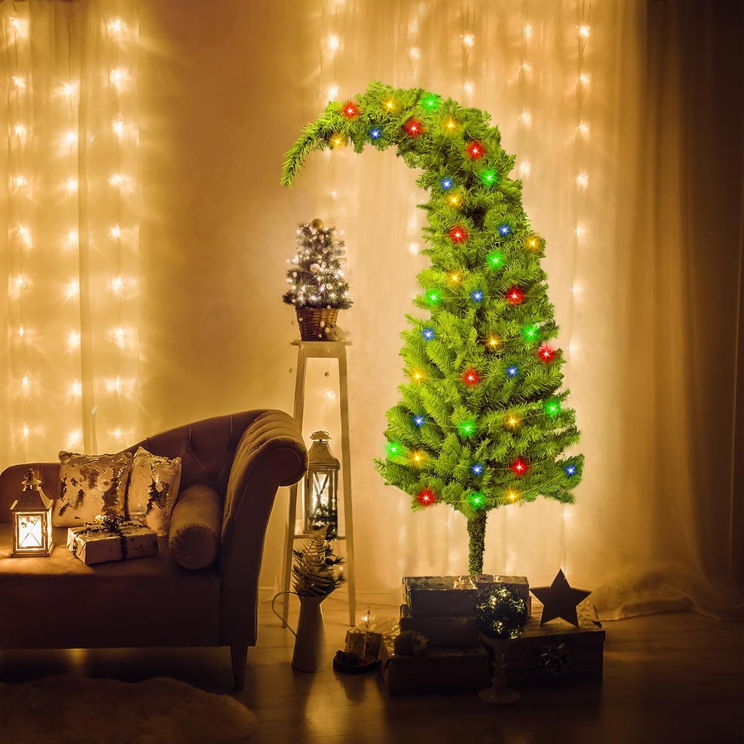 5.5 Ft Grinch Christmas Tree with USB 5V 150 LED 8 Functions Multicolour Light, Whimsical Artificial Christmas Tree, for Indoor Use Holiday, Home and Party Decoration 5.5 Ft Grinch Christmas Tree with USB 5V 150 LED 8 Functions Multicolour Light, Whimsical Artificial Christmas Tree, for Indoor Use Holiday, Home and Party Decoration