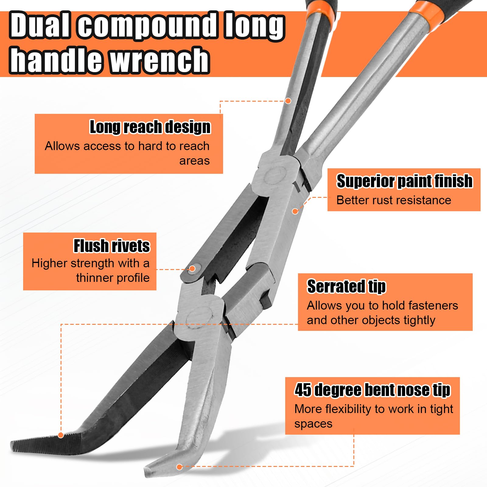 NeedleNose & BentNose Pliers Set, Steel Long Reach Pliers with Compound Joints Serrated Tips Flexible in Restricted Space - Image 3