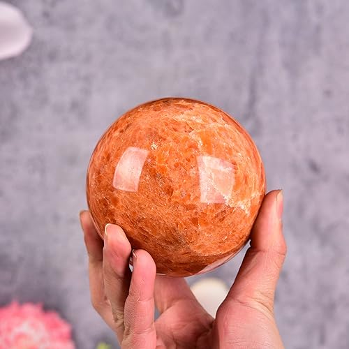 Miniatura 2 de JIC Gem Bola de esfera de piedra solar natural con soporte de madera para Fengshui, bola de cristal curativa rara, decoación, meditación, energía