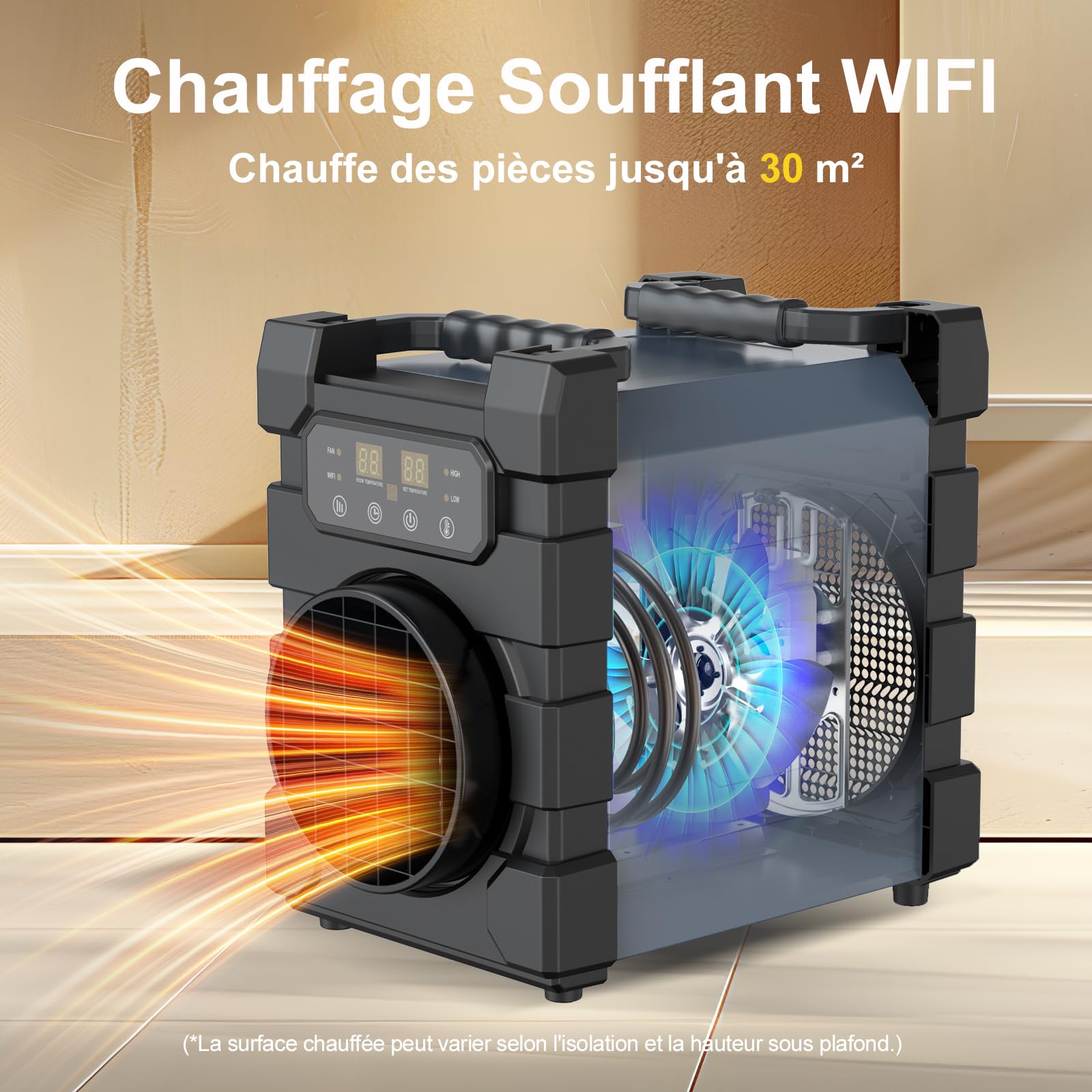 Radiateur Soufflant Commercial 3000 W avec Télécommande, WIFI