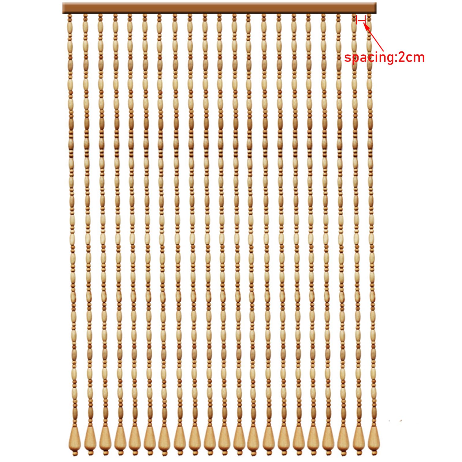 Rideaux élégants faits à la main en perles de bois naturel – Séparateurs de pièce élégants et moustiquaires pour portes intérieur/extérieur 140 cm x 150 cm (71 brins) – Décoration d'intérieur unique