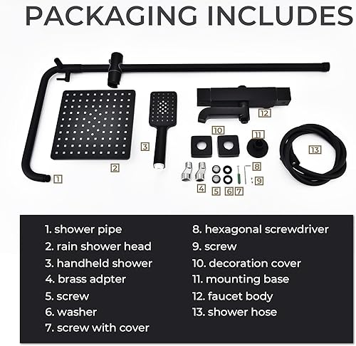 Miniatura 6 de Sistema de ducha termostático negro mate, montaje en pared, válvula de ducha termostática de latón de triple función, con cabezal de ducha de 8