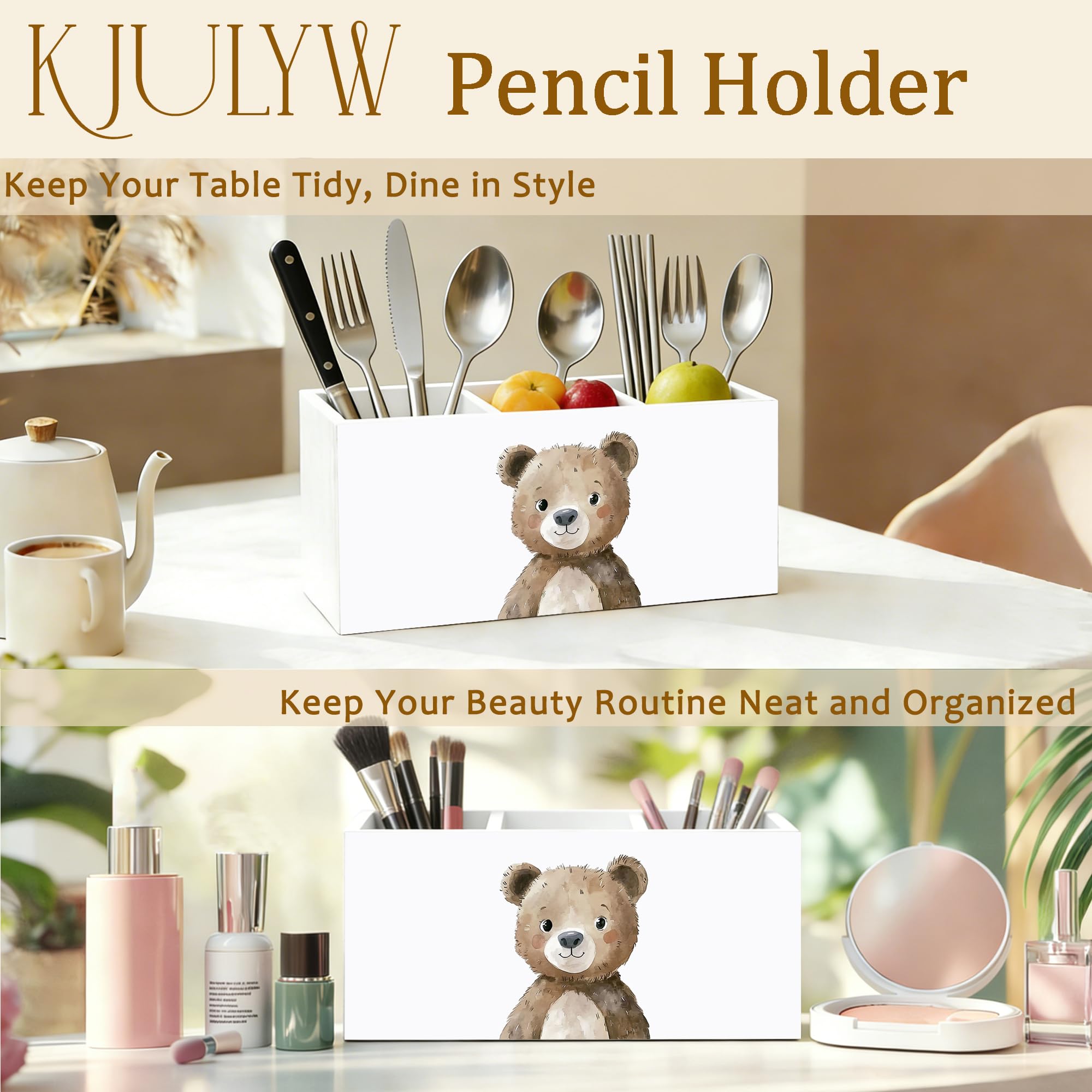 Brauner Bär-Stifthalter für Schreibtisch, Bärenliebhaber, Geschenke, niedliche Waldtier-Holzbox, Stiftehalter, Organizer für Kinderzimmer, Zuhause, Büro, Schreibtischzubehör
