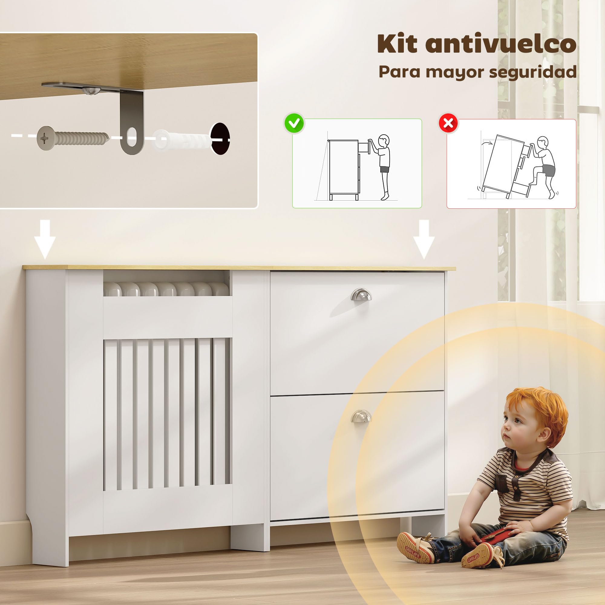 HOMCOM Cubre Radiadores con Zapatero Cubreradiador 152x19x81 cm Blanco