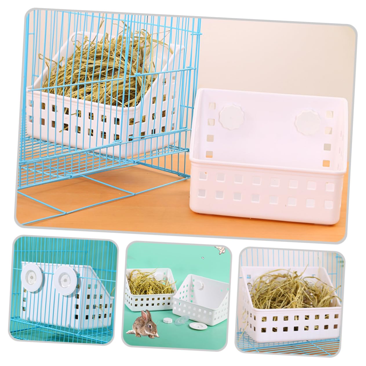 FRCOLOR 2piezas Comedero De Plástico para Conejos y Pequeños Roedores Alimentador Fijo para Heno y Comida para Chinchillas y Cobayas Diseño Organizado y Resistente Desperdicios